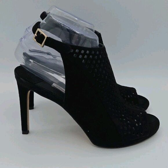 Diane von Furstenberg Black Heels Peep Toe Mules Ankle Strap Size 7M EUC - Picture 6 of 11